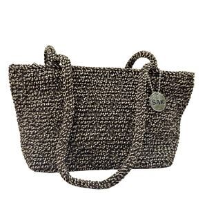 The SAK Brown Crochet Braided Small Satchel Bag Purse 5x8 Boho Key Tag